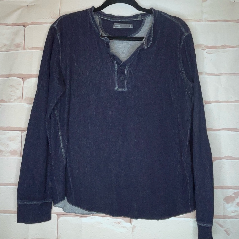 Vince men's Long Sleeve Henley Thermal Dark Blue Pullover Stretch Size M